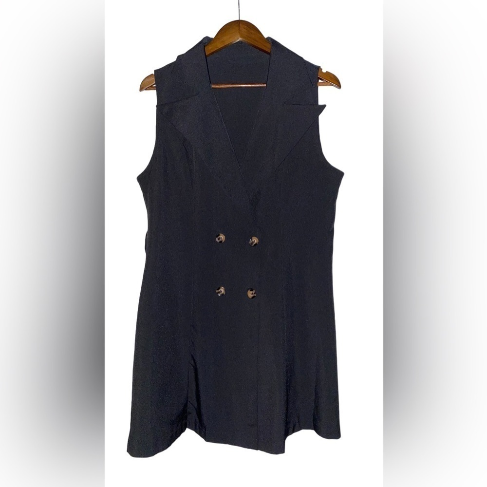 Women Double Breasted Black Lapel Neck Mini Dress Fairy Goth Cocktail Party XL‎